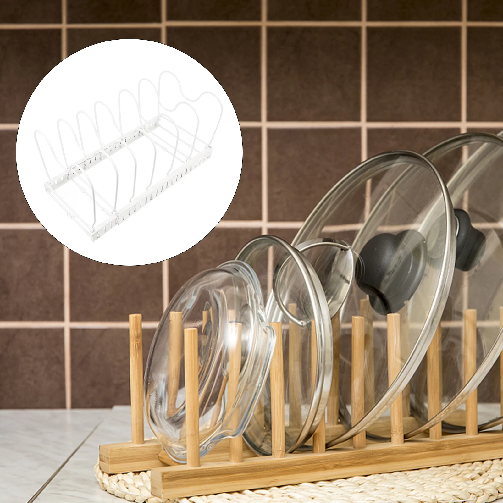 

Adjustable Iron Pot Lid Stand Waterproof Kitchen Rack Organizer For Home Use Metal Pot Cover Holder Utensils Storage