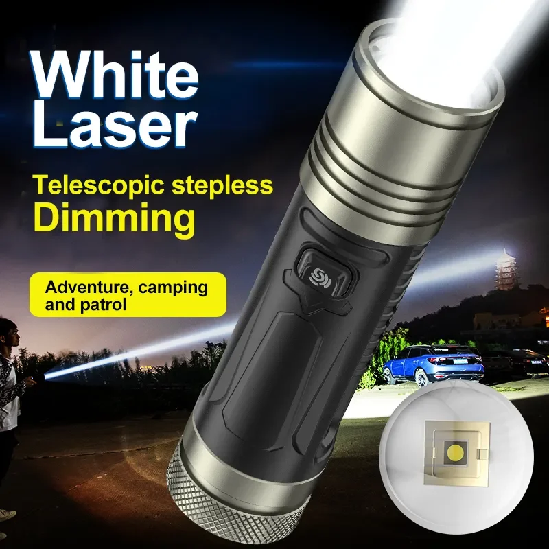 P360/White Laser Flashlight Super Bright LED Light 26650 Type-C Rechargeable Torch 1000LM with Power Indicator Output Interface