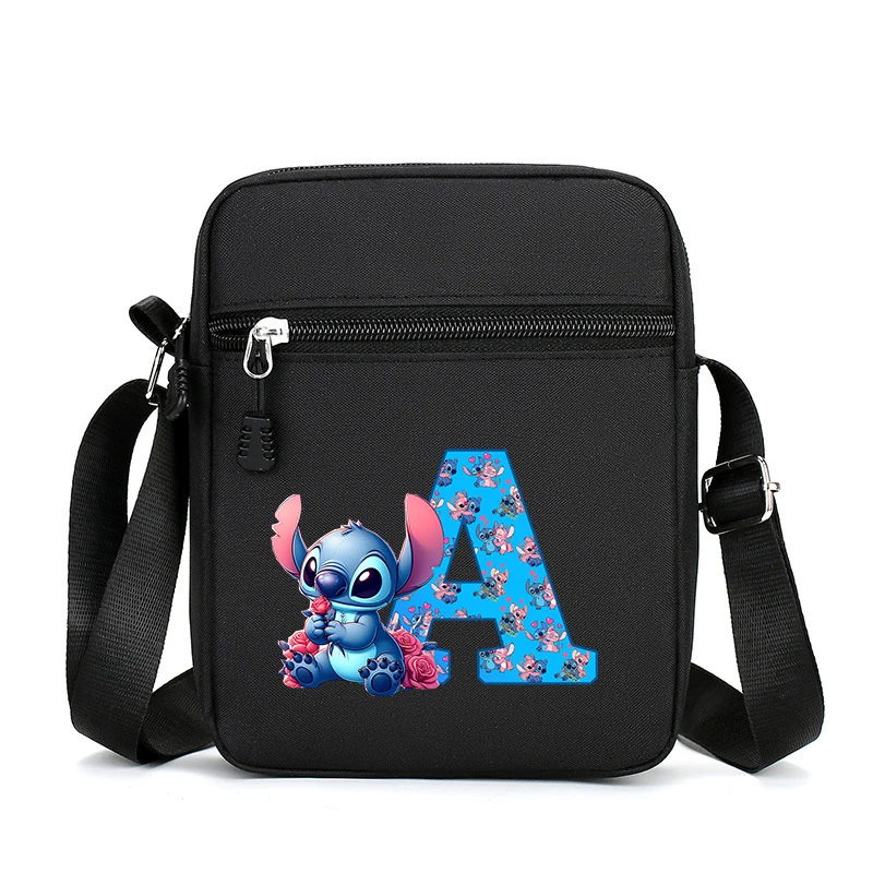 Disney Stitch Shoulder Bag Cartoon Portable 26 Letter Crossbody Bags Anime Kawaii Large Capacity Storage Bags Kids Birthday Gift