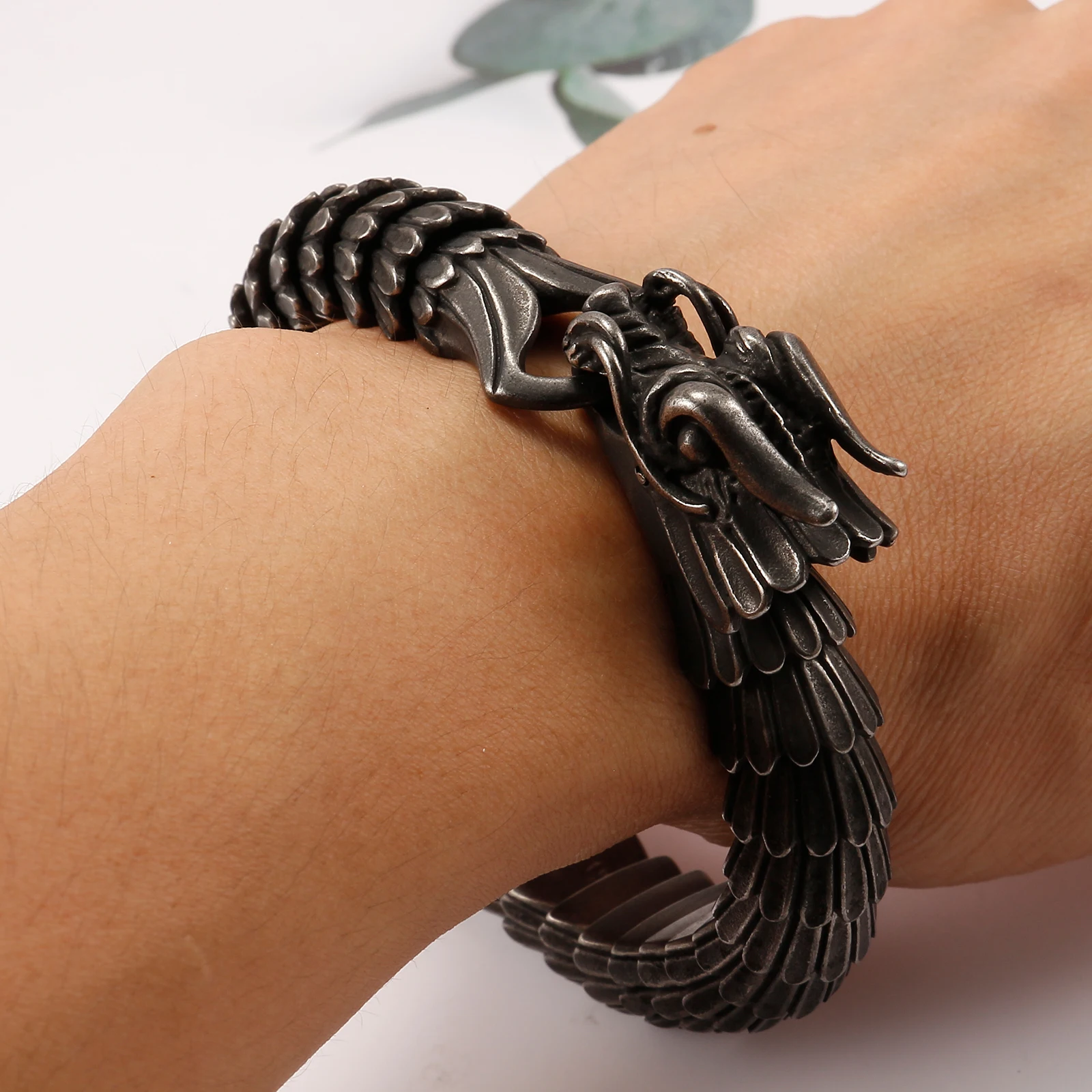 

Dragon Buckle Snake Chain for Men Punk Black Bracelet Stainless Steel Jewelry Rock Accessories