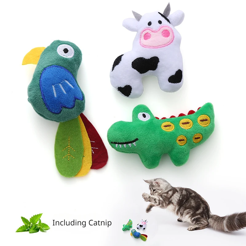 Crocodile Cow Parrot Shape Cat Toy Cute Plush Animal Toys with Catnip Interactive Play Pet Supplies Tease Cat Bite Resistant