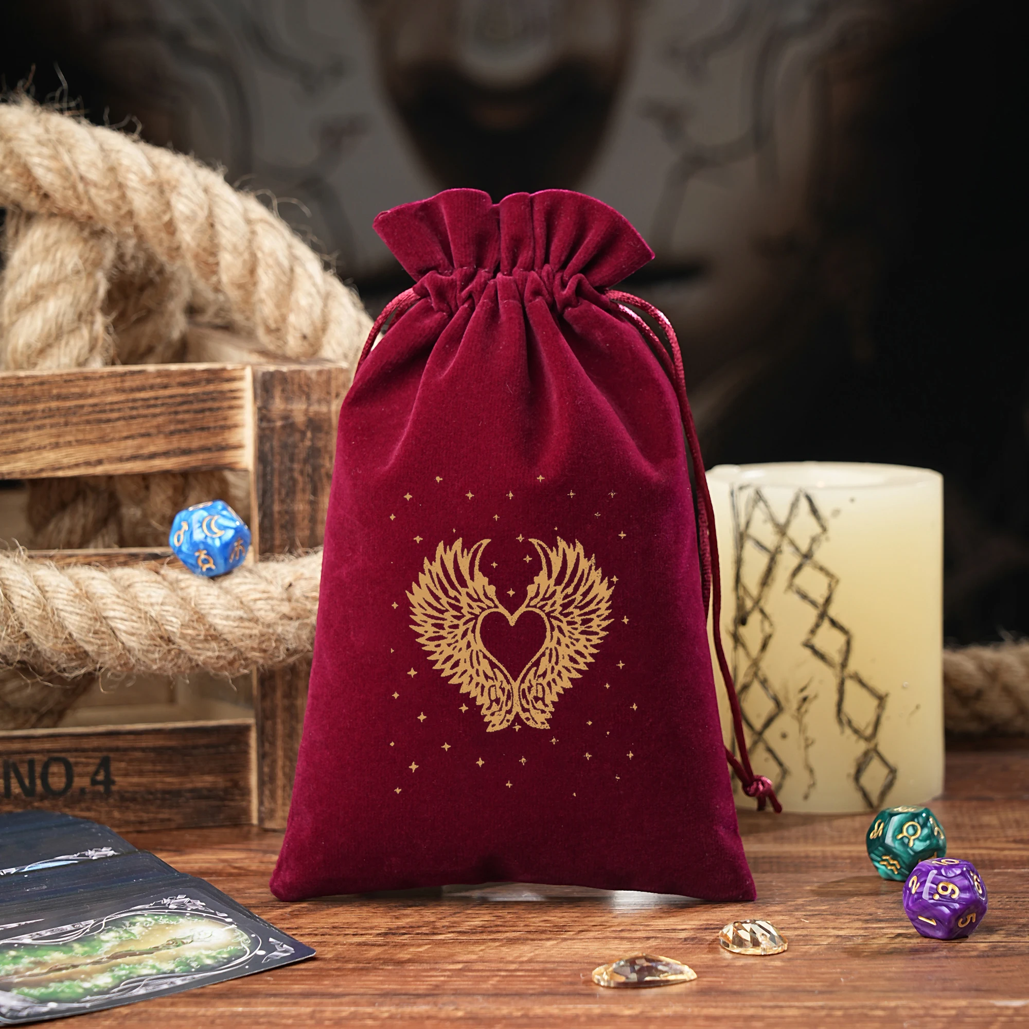 1szt 14x22cm Większa torba na kości tarota Aksamitna torba na runy tarota na kartę sportową Tarot Oracle Wróżenie Worek do przechowywania Hurtownia — zdjęcie 4