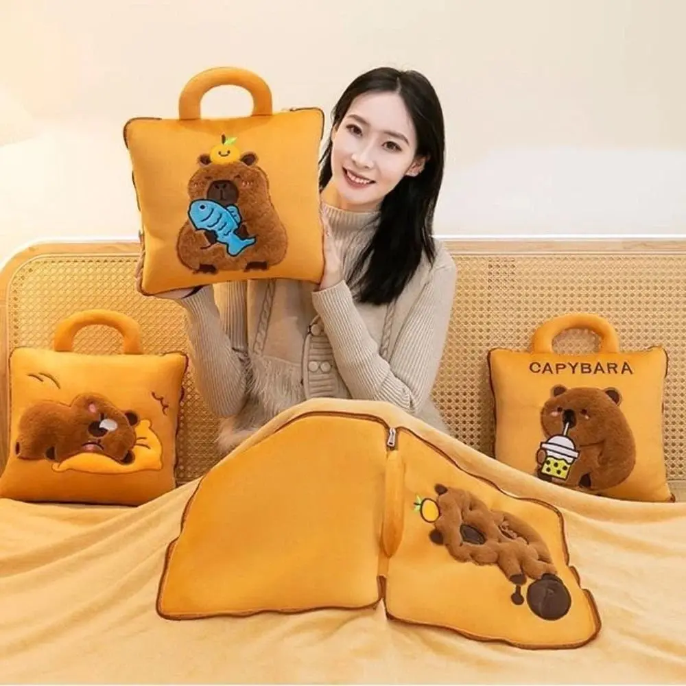 

Cute 2 in 1 Capybara Pillow Blanket Plush Cartoon Nap Cushion Blanket Soft Cozy Air Conditioning Blanket Office Nap