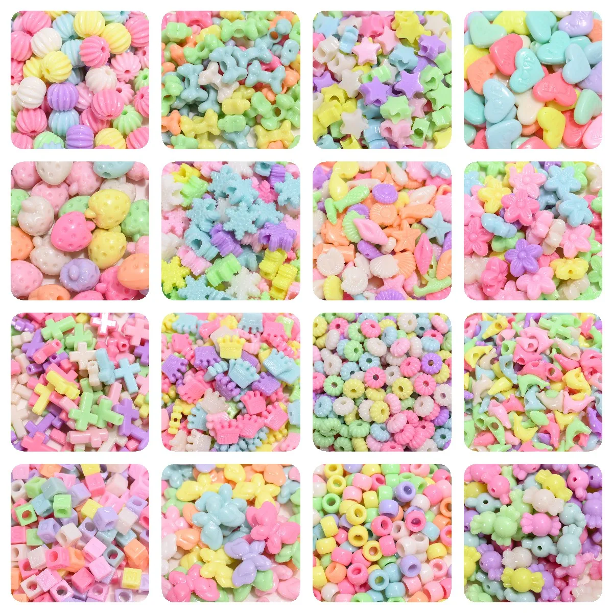 30/50/100pcs/Lot Mix Candy Color Butterfly Knot Heart Spacer Beads Star Flower Cross Acrylic Beads For Jewelry Making