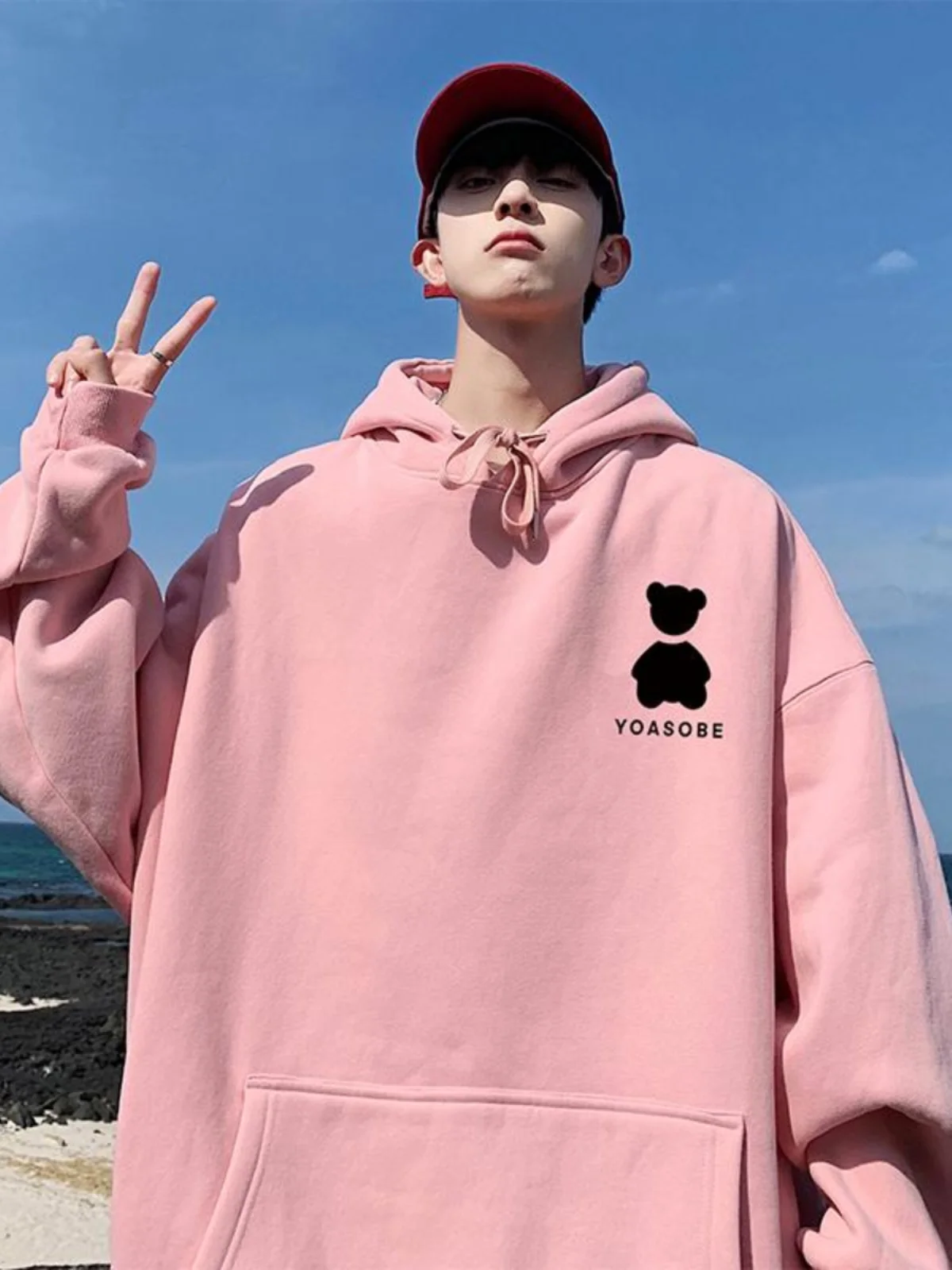 

Мужское худи оверсайз из плотного материала (600 г), розовое, удлиненное, осеннее, модное, повседневное, комфортное, с защитой от сминания и деформации