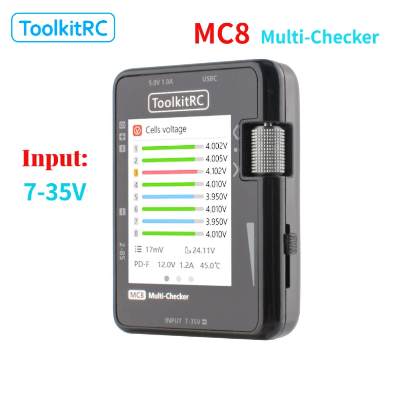 

Многофункциональный тестер батарей ToolkitRC MC8 Mini Cell 32-Bit с быстрой зарядкой USB-C и тестером сигналов PWM/PPM/SBUS для любителей радиоуправляемых моделей