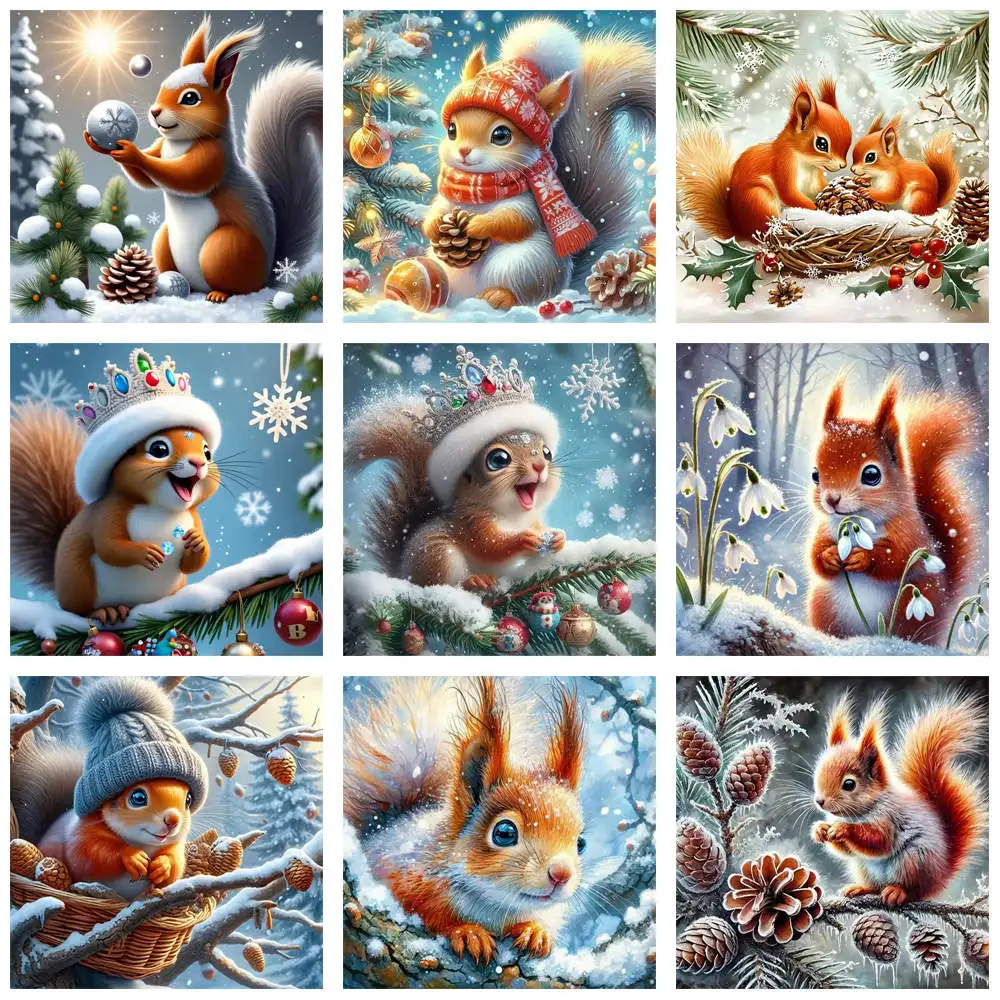 Winter Eichhörnchen Schnee 5D DIY Diamant Malerei Kunst Stickerei Volle Runde Diamant Kits Tier Strass Bilder Home Decor Geschenke