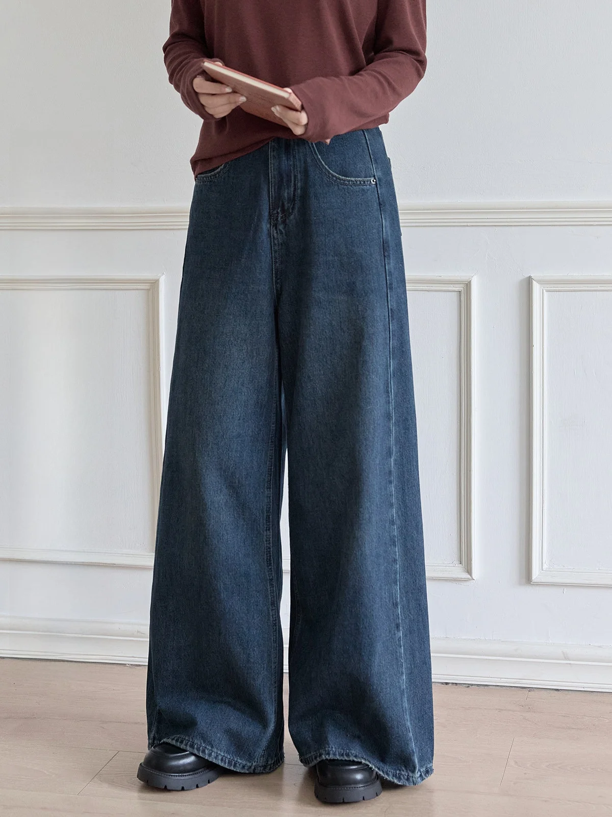 

Женские джинсы Deep Blue с высокой талией, свободные, прямого кроя, длинные брюки, ретро-стиль, осень-зима, новинка, для повседневной носки