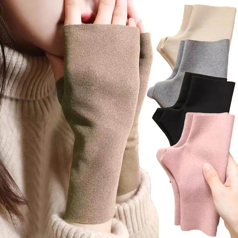 

Soft Velvet Fingerless Gloves Women Half Finger TouchScreen Gloves Thin Autumn Winter Wrist Palm Protection Warm Driving Mitten