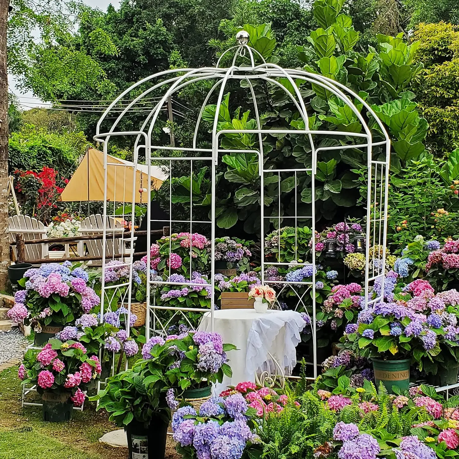 Birdcage Shape Garden Arches Arbors  WideMetal Gazebo White Durable Iron Trellis Plants Stand Use for OutdoorGarden