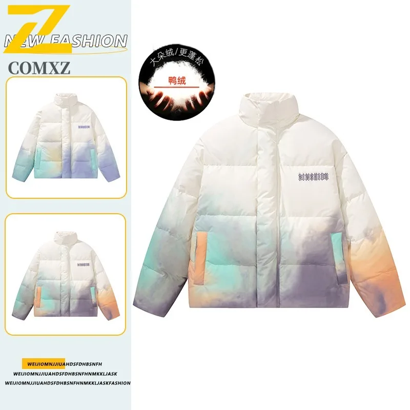 COMXZ White Duck Down Jacket Mens Trendy Stand Collar Gradient Down Coat Leisure Climbing Windproof Warm Winter Filler Down
