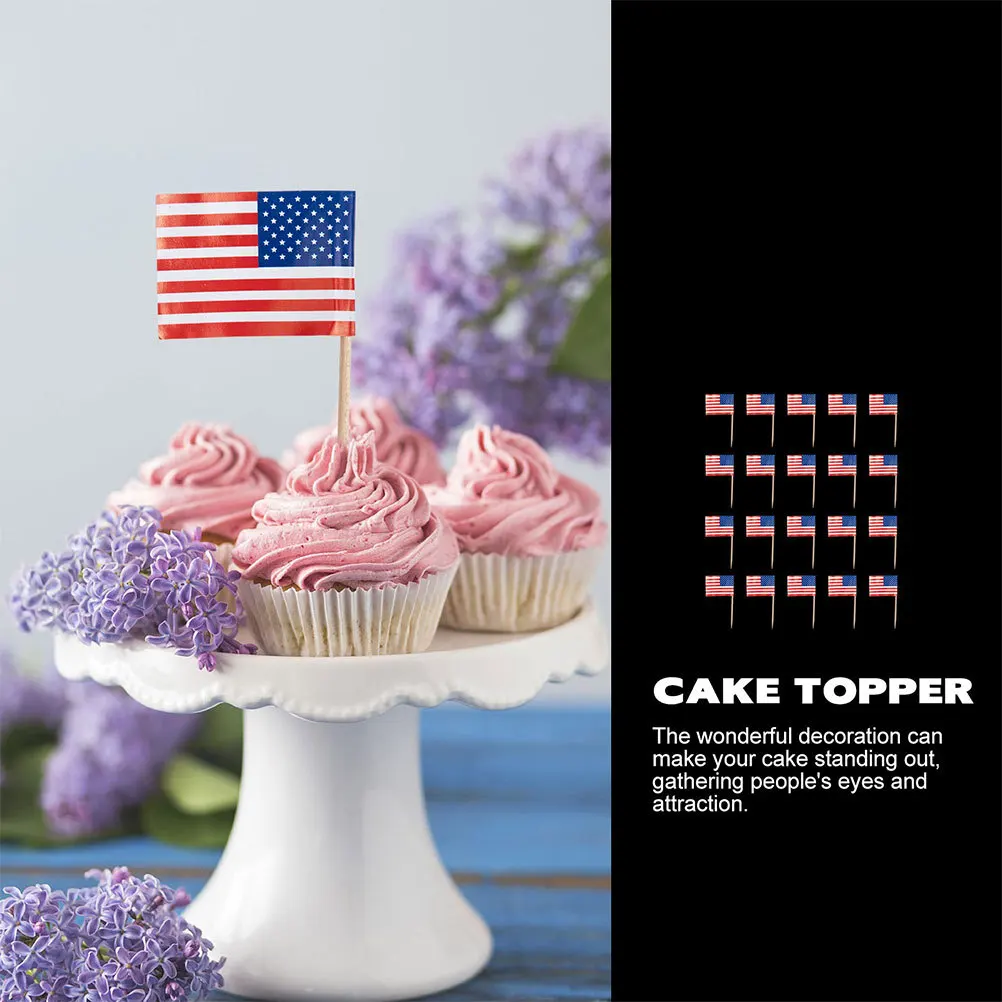 

50 шт., выбор еды с американским флагом, пищевой многофункциональный топпер для торта, вечерние фруктовые палочки, декоративные десертные зубочистки, бамбук