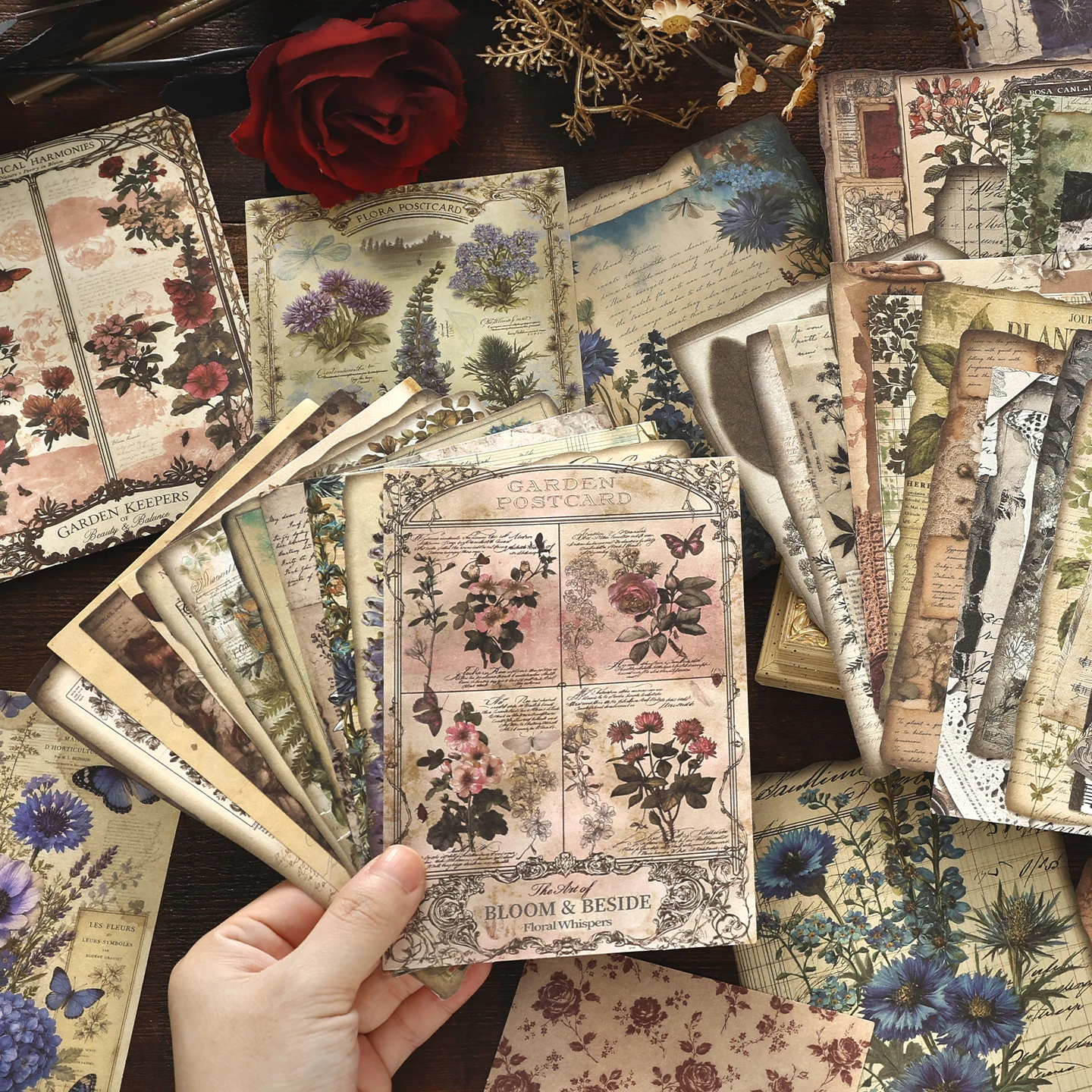 20枚入り ヴィンテージ素材ペーパー 植物 花柄 デコレーシ - Vintage Junk Journal Scrapbooking Paper のレビューと価格