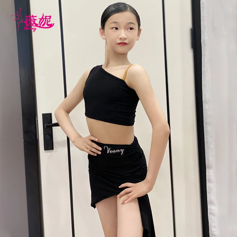 

Vennystyle Latin Dance Practice Set for Girls, Off-Shoulder Sleeveless Training Outfit, Dance Class Uniform