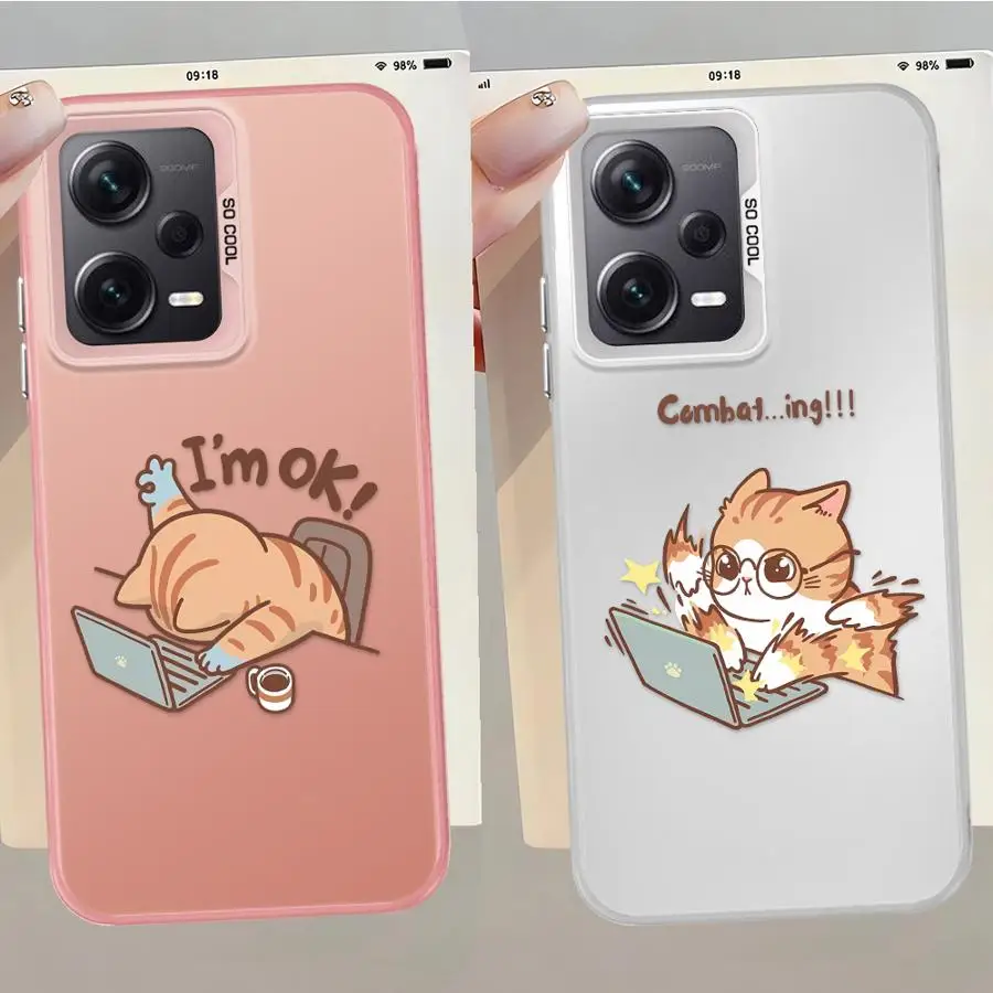 Casing untuk Xiaomi Redmi 12C 9T A1 A2 Plus K60 13C 9C 10C A5 14C Penutup Belakang Ponsel Gambar Kartun Lucu Kucing Kerja