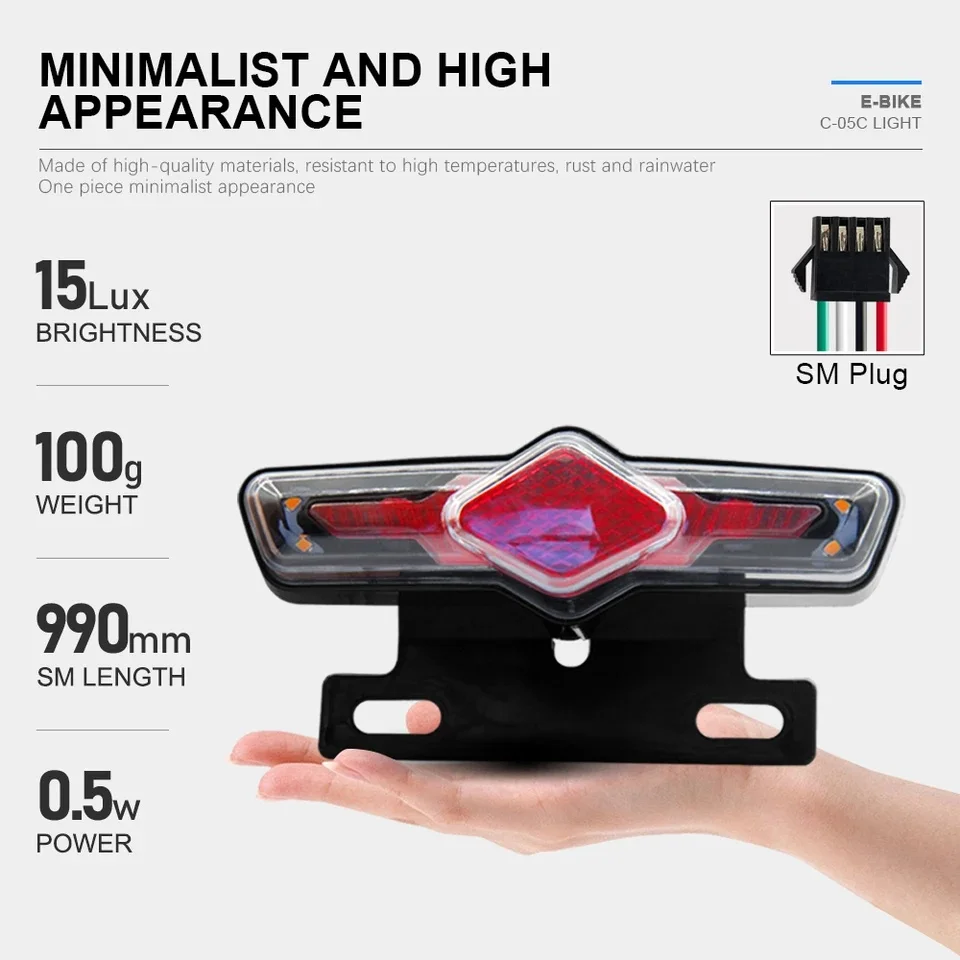 36V-60V Ebike LED Rear Light C-05C IPX6 Waterproof ABS Material Electric Mountain Bike 6 Modes
