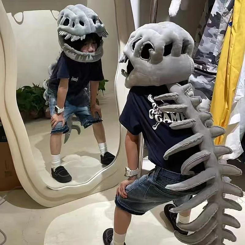 Dinosaurier Skelett Kopfbedeckung Outfit Plüschtier Skelett Kinder Erwachsene Kostüm Requisiten Halloween Kostüm Kind Erwachsene Cooles Geschenk