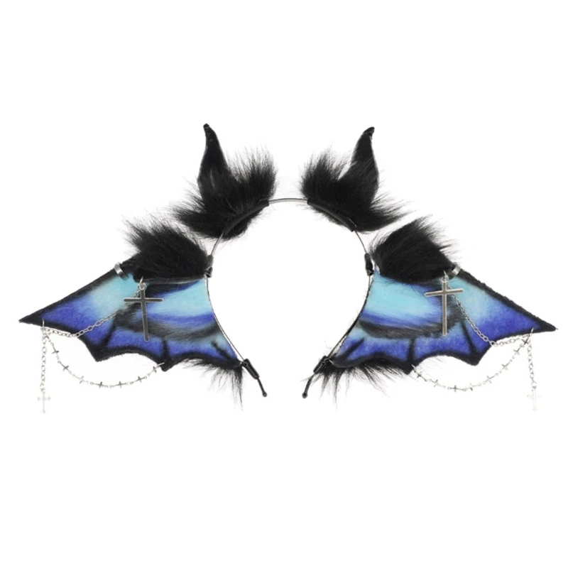 Anime Headband Furry Crucifix Bat Wing Hairhoop Halloween Dressingup Hairband Costume Props Masquerade Outfit Headwear NEW