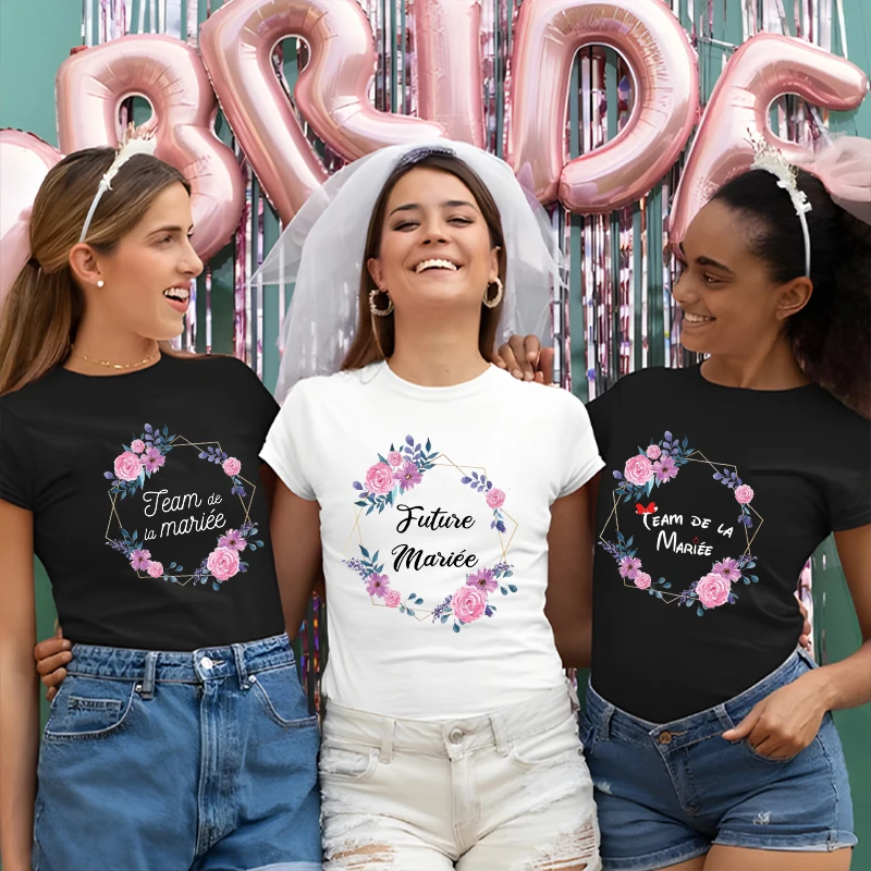 EVJF Future Bride T-shirt Bridal Wedding Team Bride Bridesmaid Tops Women Bachelorette Party Shirt Flower Crown Graphic Tees