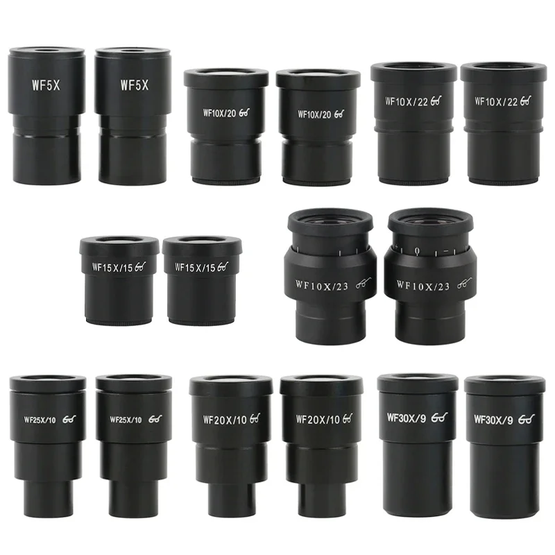 One Pair WF10X WF15X WF20X WF25X WF30X 20mm 15mm 10mm 9mm WF10X/20 High Eye-point Eyepiece For Stereo Microscope Wide Field