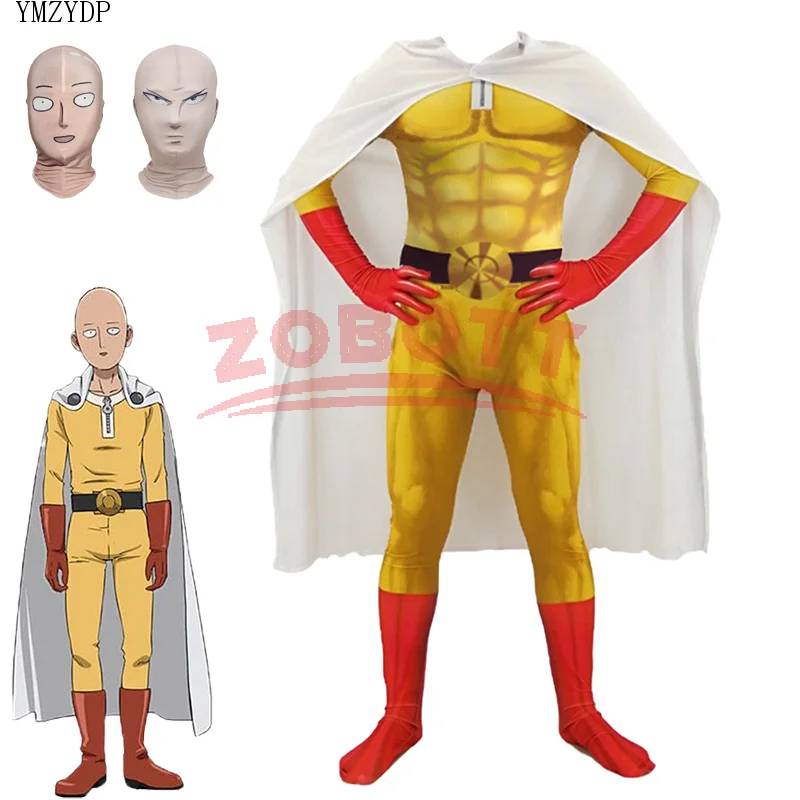 Novo um soco homem cosplay saitama prefeito traje macacão capa máscara headwear anime cosplay uniforme halloween natal carn