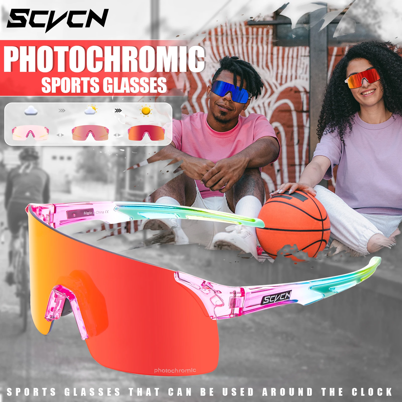 SCVCN Photochromic Cycling Sunglasses UV400 Cycling Glasses Sports Goggles Bicycle Eyewear Sunglasses Outdoor MTB Bike Glasses