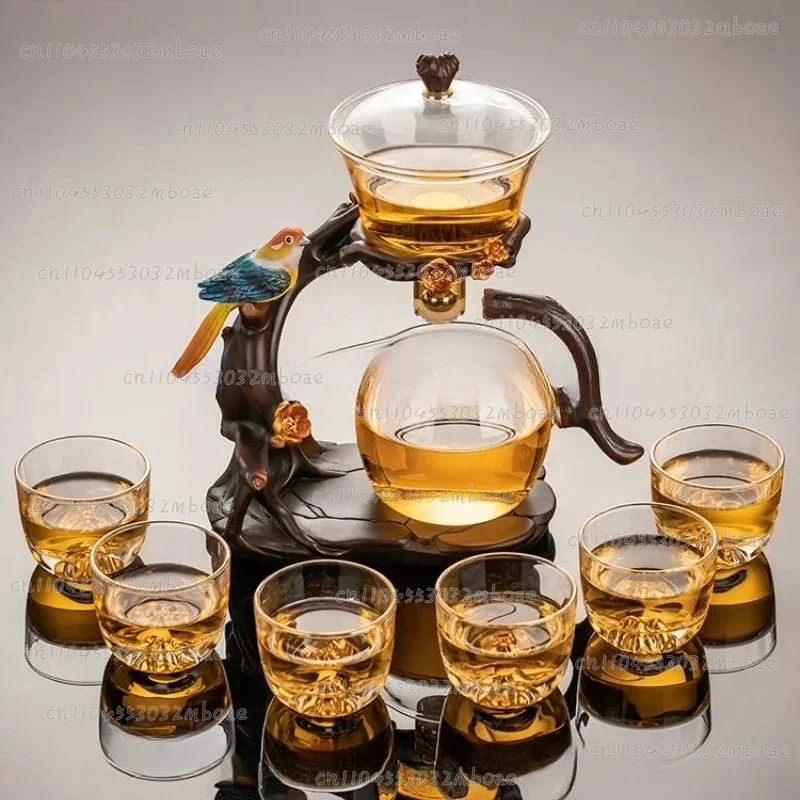 Glass automatic tea set, household light luxury high-end teacup, magnetic suction teapot