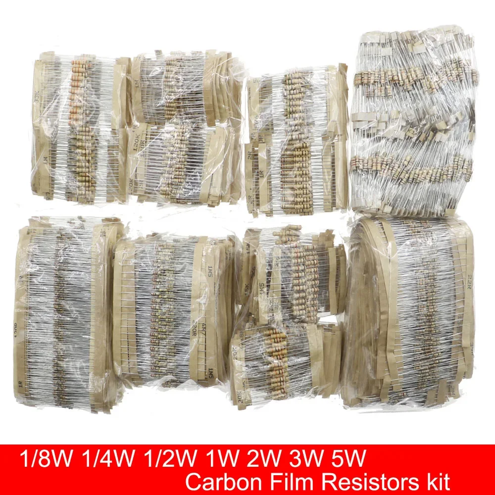 1/8W 1/4W 1/2W 1W 2W 3W 5W Carbon Film Resistors Assortment Kit 5% Electronic Components resistor package