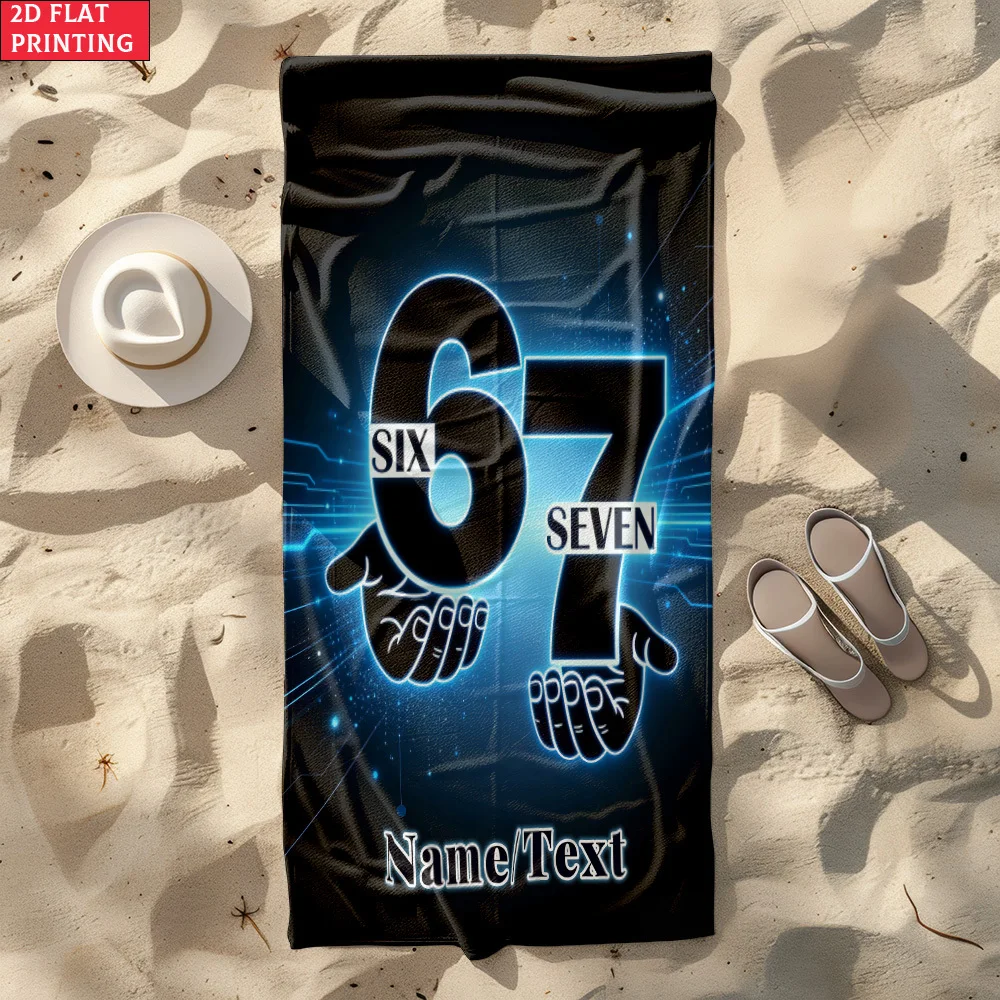 Custom 67 Number Hand Gesture Beach Towel Personalized Name 160x80cm Microfiber Bath Towels All Season Soft Absorbent Blanket