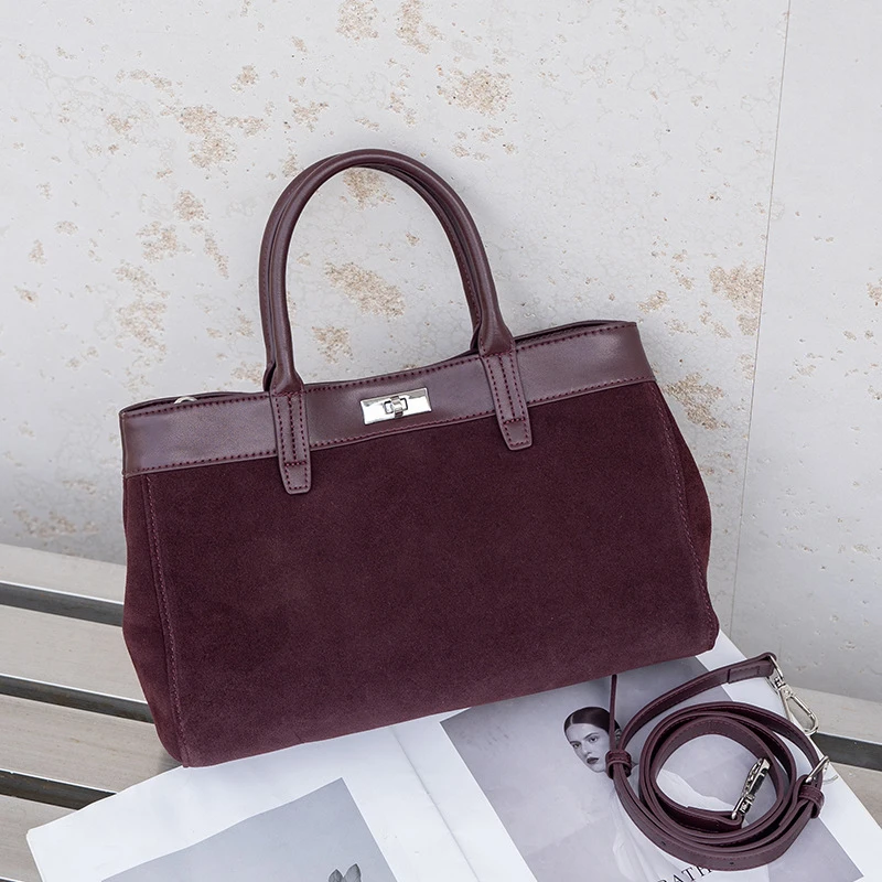 

Hifashion Retro Suede Genuine Leather Tote Handbags For Women 2025 Luxury Designer Top Handle Matte Office Female Shoulder Bags