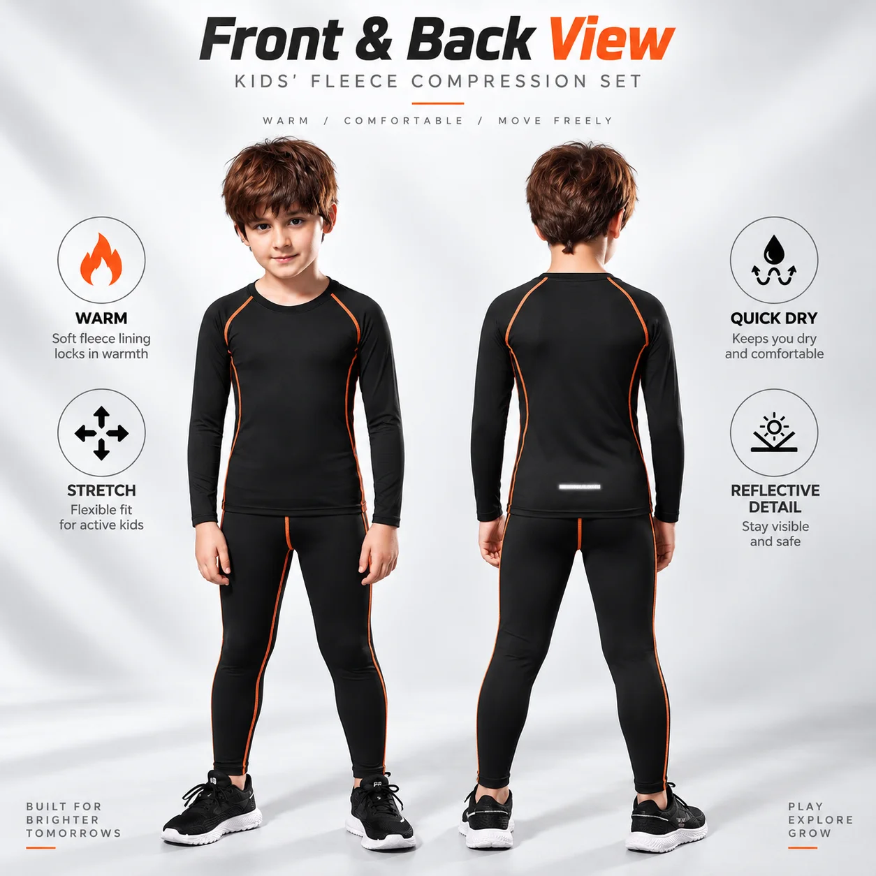 Kids Winter Sports Base Layer Set Thermal Stretch Long Sleeve Shirt Leggings for Football Basketball Running Training