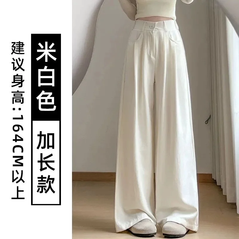 Women's Summer 2025 High Waisted VersatileSlimming Textured And Lazy Style Wide Leg Pants In Suit With Creamy Pants Pink Blue