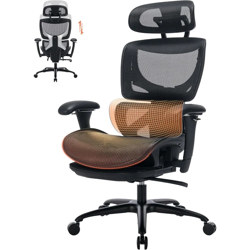 

ergonomic mesh executive office chair with retractable footrest, high back computer desk chair with adaptive lumbar support and