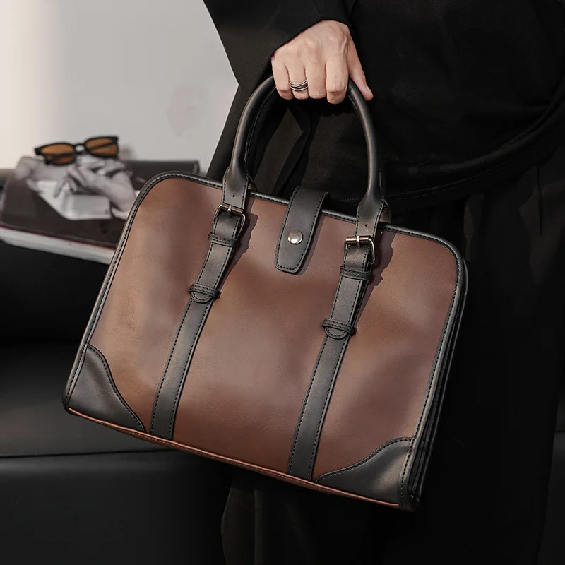 Crazy Horse Leather Men Briefcases Retro Man Business Bag Fashion Male Handbags Men Shoulder Bags