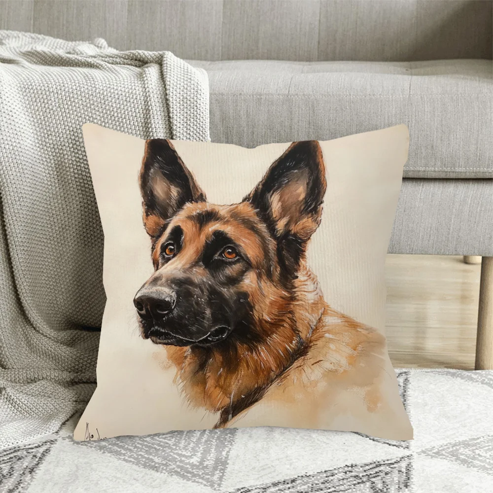 Realistic German Shepherd Dog Portrait Throw Pillow Cushion for Sofa Couch Home Decor Pet Lover Gift