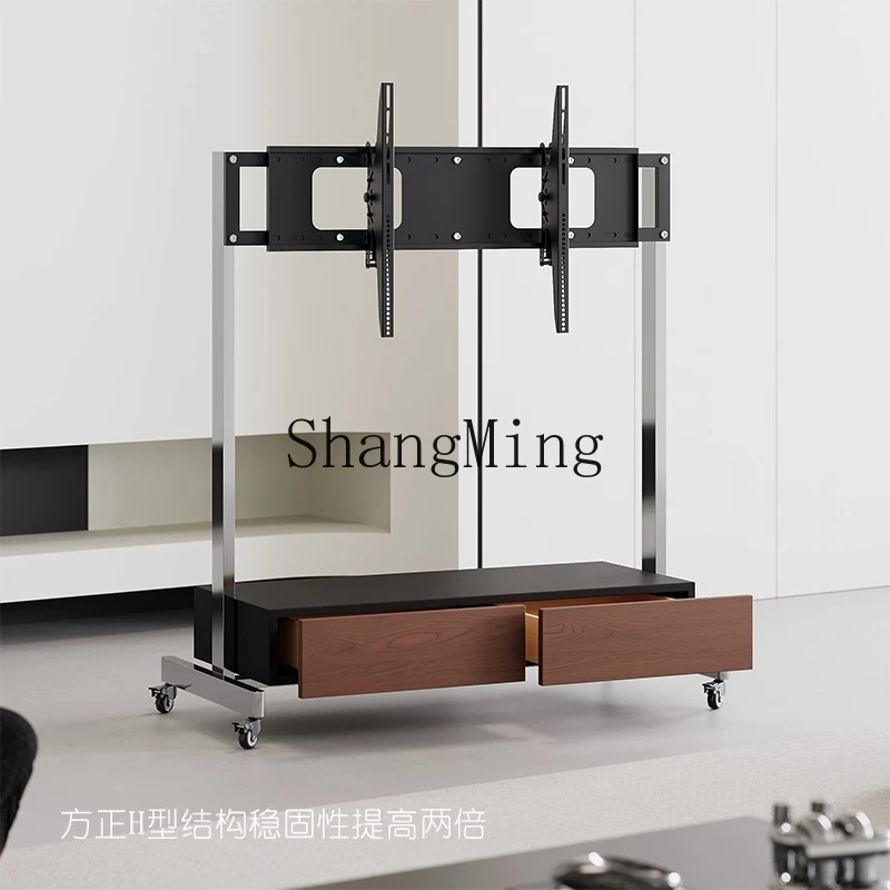 SM household antique TV shelf floor-to-ceiling stainless steel removable TV bracket hidden storage belt wheel