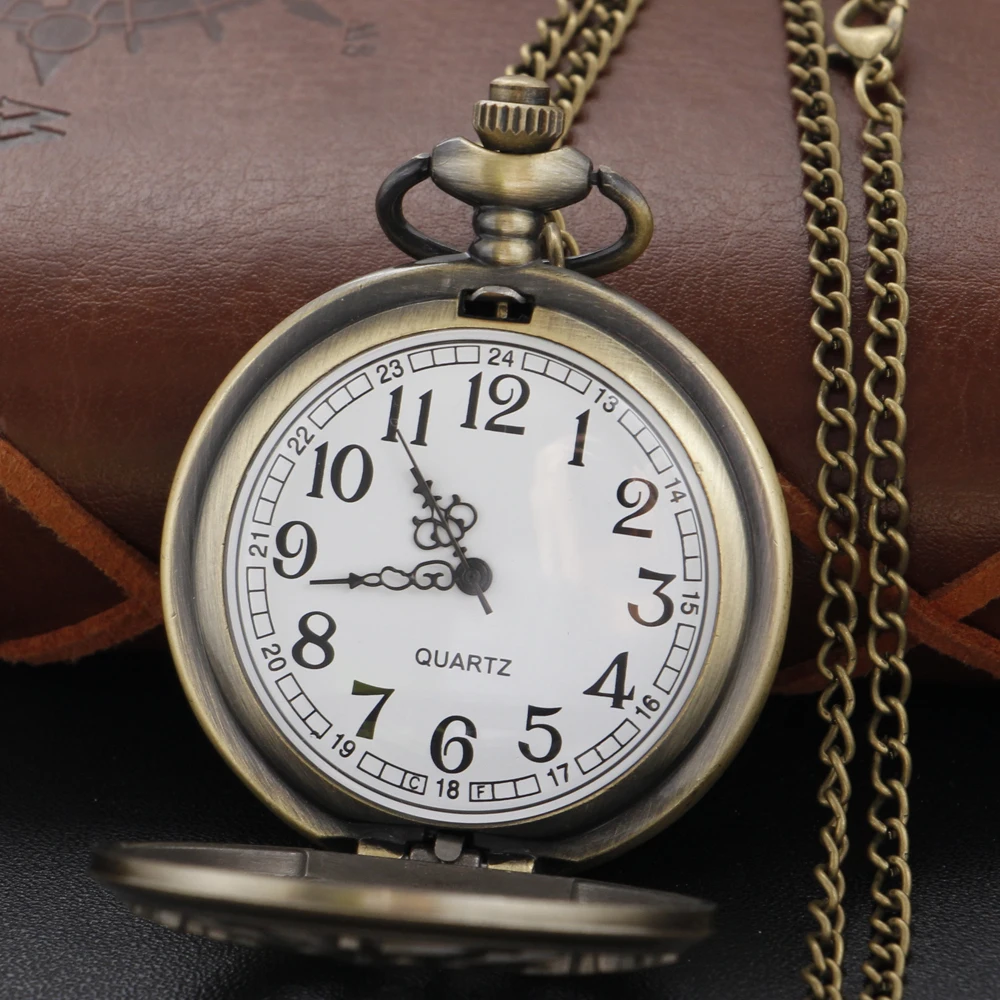 Bronze Retro Time Gear Quartz Men's Pocket Watch Fashion Pendant Necklace Male and Female Students Festival Gift