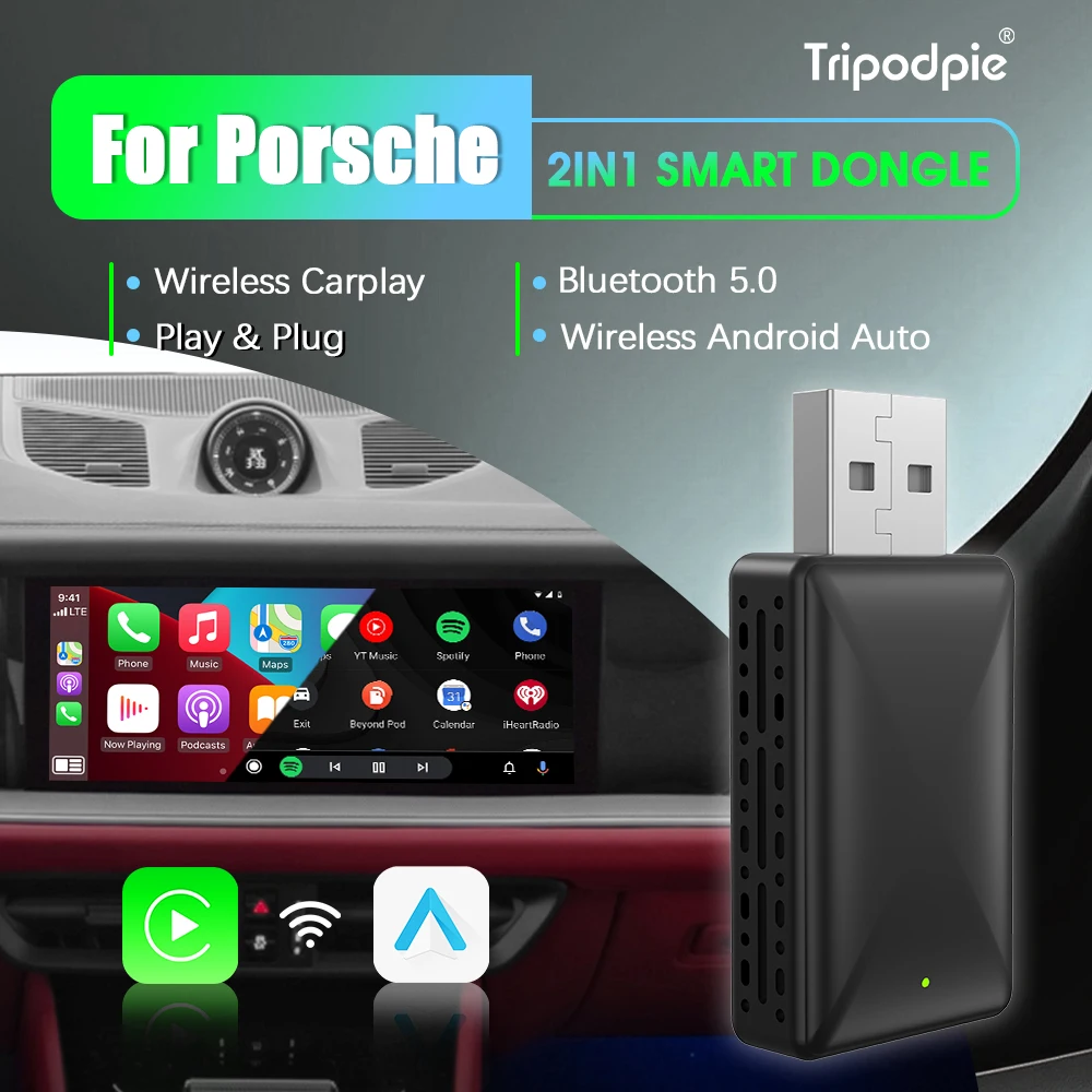 Wireless Android Auto Carplay Adapter 2in1 Smart Dongle Play&Plug For Porsche 718 Panamera Macan Cayenne 911 Taycan