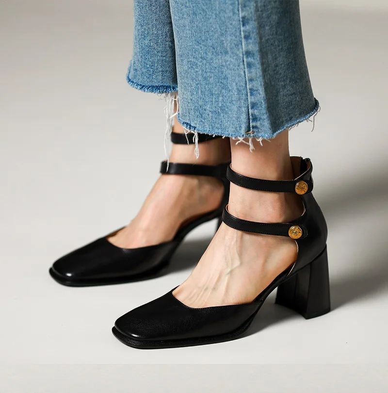 

Женские туфли-лодочки из воловьей кожи, простые туфли Мэри Джейн, летние сандалии с двумя ремешками, элегантная женская обувь на молнии сзади, весенне-осенние винтажные туфли-лодочки