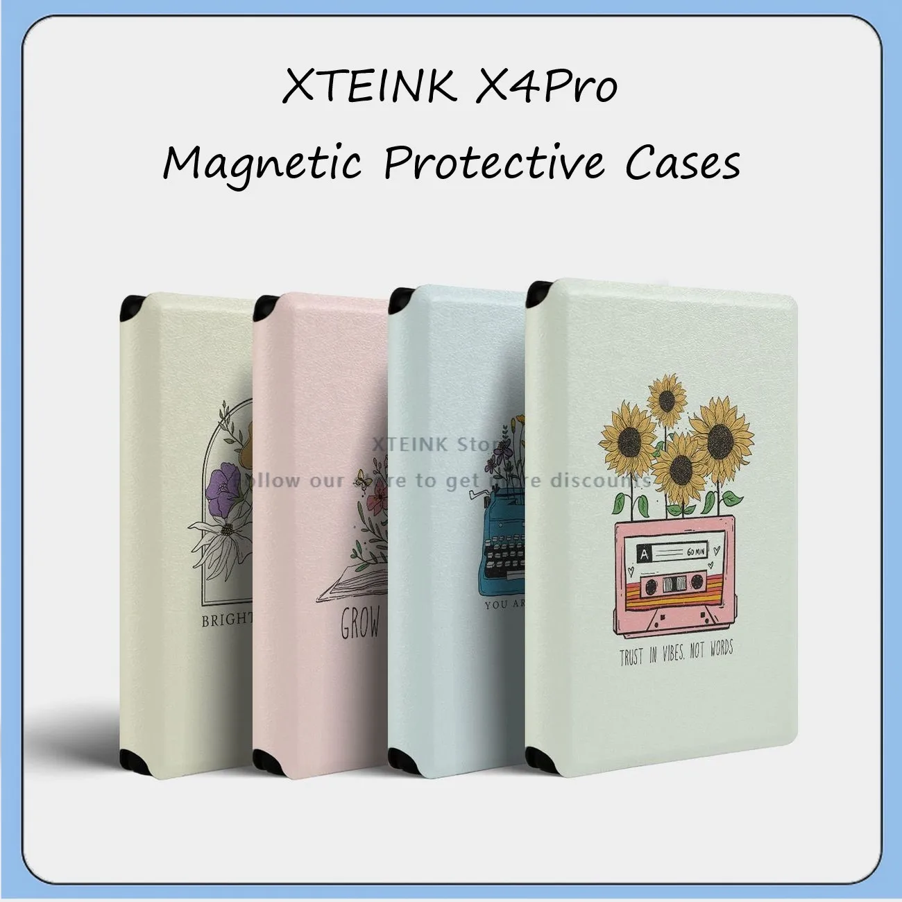 For XTEINK X4Pro E‑Reader Magnetic Protective Folio Cases Cover Floral Cute Flower Pattern Protective Ultra‑Slim Lightweight