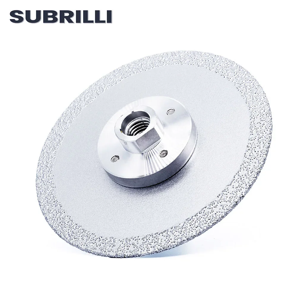 Gerinda Potong Berlian Vacuum Brazed SUBRILLI 125mm 5 inci Dua Sisi Dengan Flens Ulir M14 5/8-11 Serbaguna
