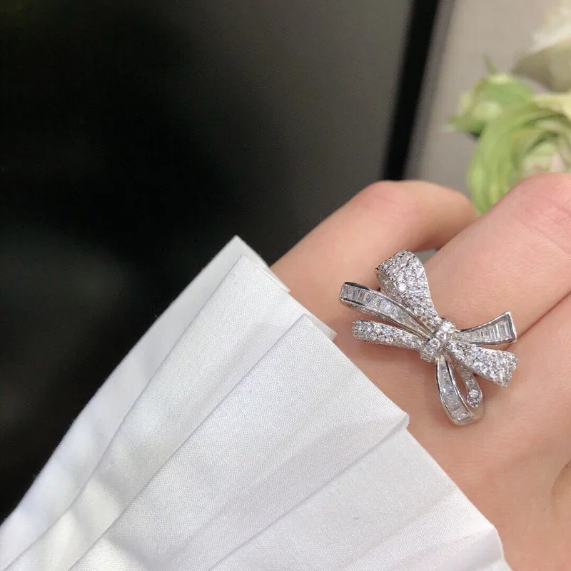 

Luxury Bow Ring 925 Sterling Silver High Quality Diamond Ring Women's Fashion Party Birthday Jewelry Rings