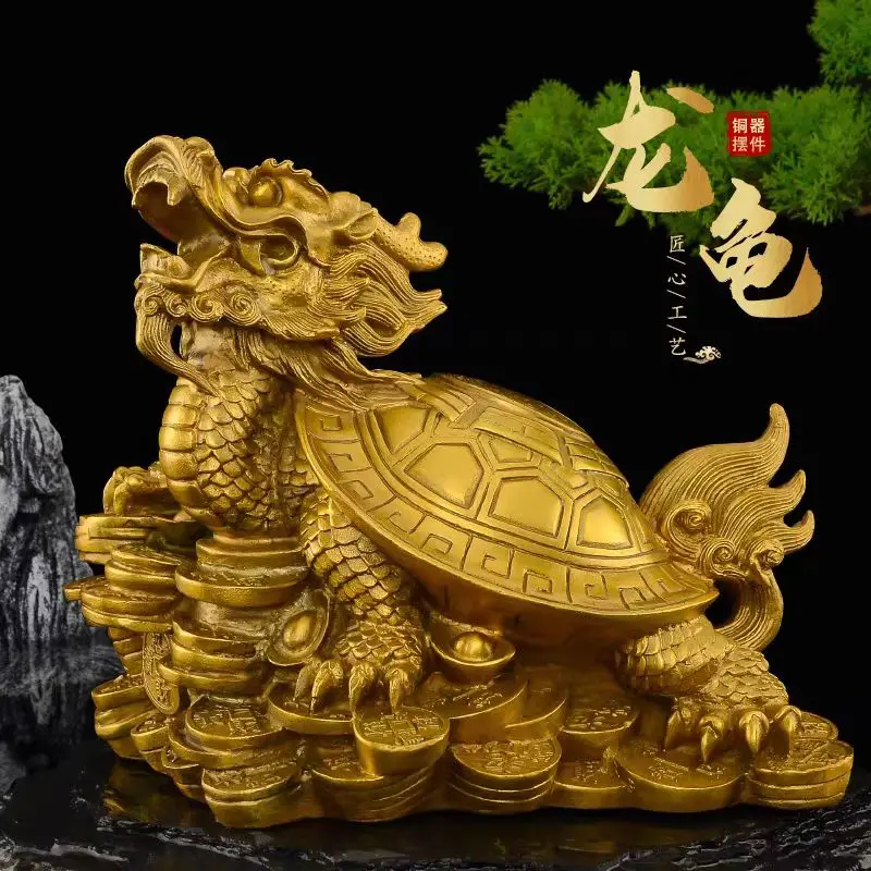 TOP COOL # HOME GOOD protective-efficacious Talisman House Protection Money Drawing Dragon Turtle FENG SHUI Brass statue-35 CM