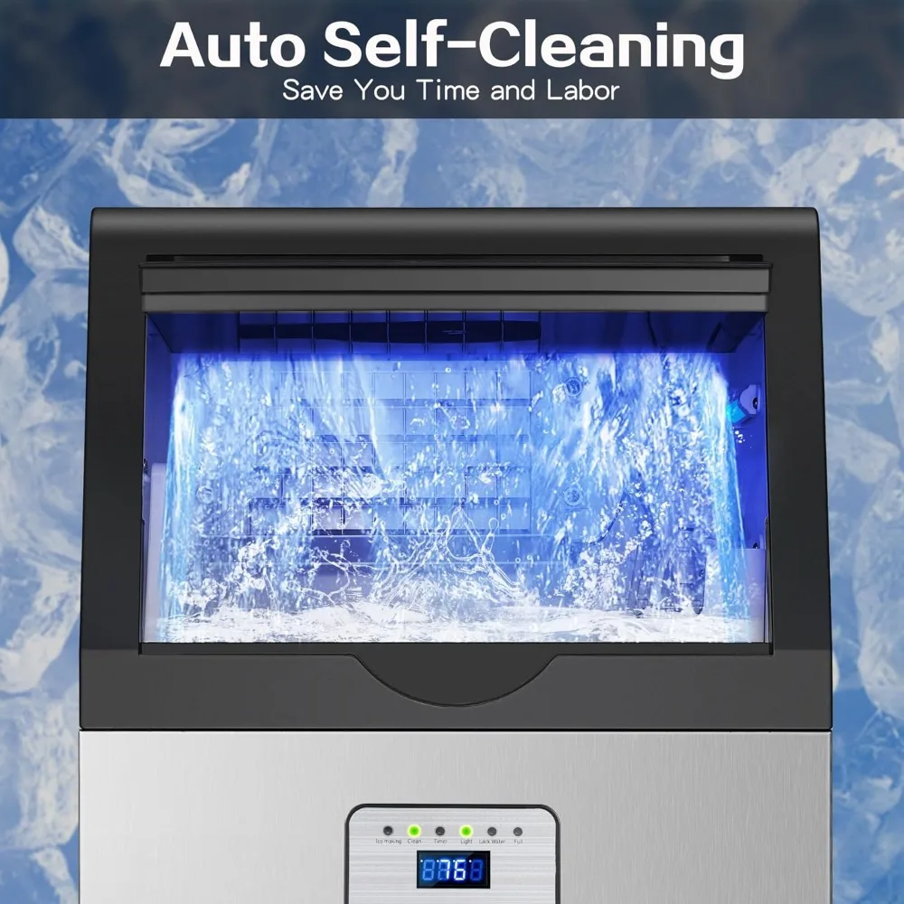 Commercial Ice Maker Machine, 110lbs/24H Auto Self-Cleaning with LED Display, Blue Light for Home Office Restaurant Bar