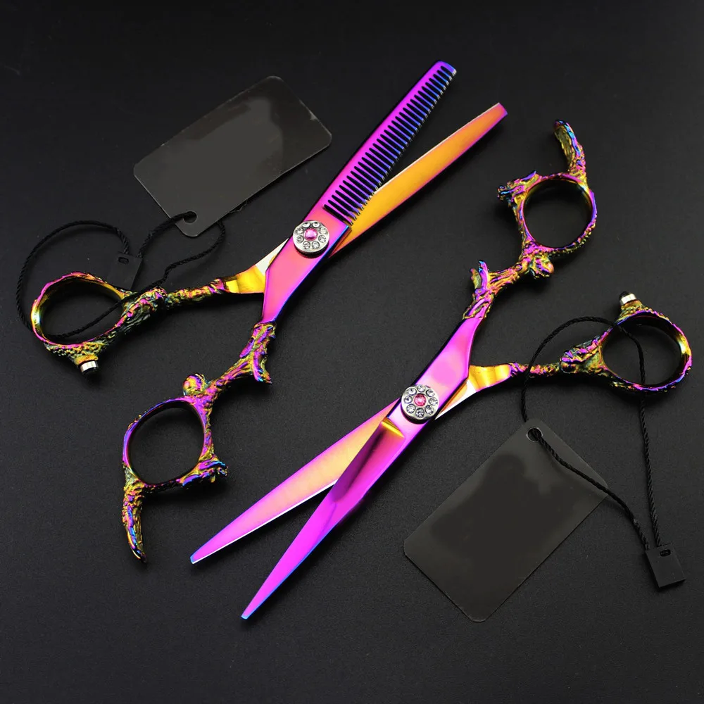 Professional JP 440c steel 6 \'\' Gem Dragon Purple cut hair scissors haircut thinning barber cutting shears hairdressing scissors