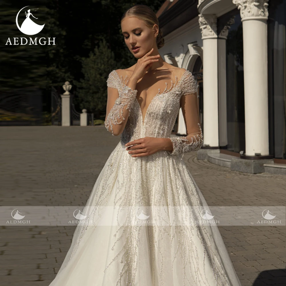 Aedmgh a-line elegante Brautkleider 2024 Schatz Langarm Vestido de Novia Spitze Stickerei atember aubende Robe de Mariee