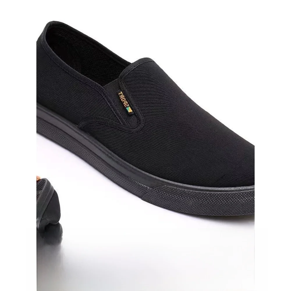 Beijing Men's Casual round Toe Slip-On Low Cut Breathable Lightweight Black Work Canvas Single Shoes Comfortable All-Season F...