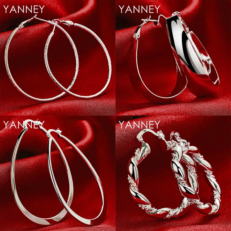 

925 Sterling Silver Delicate Twisted Circle Earrings Women Party Gift Charm Wedding Fashion Accessories Jewelry