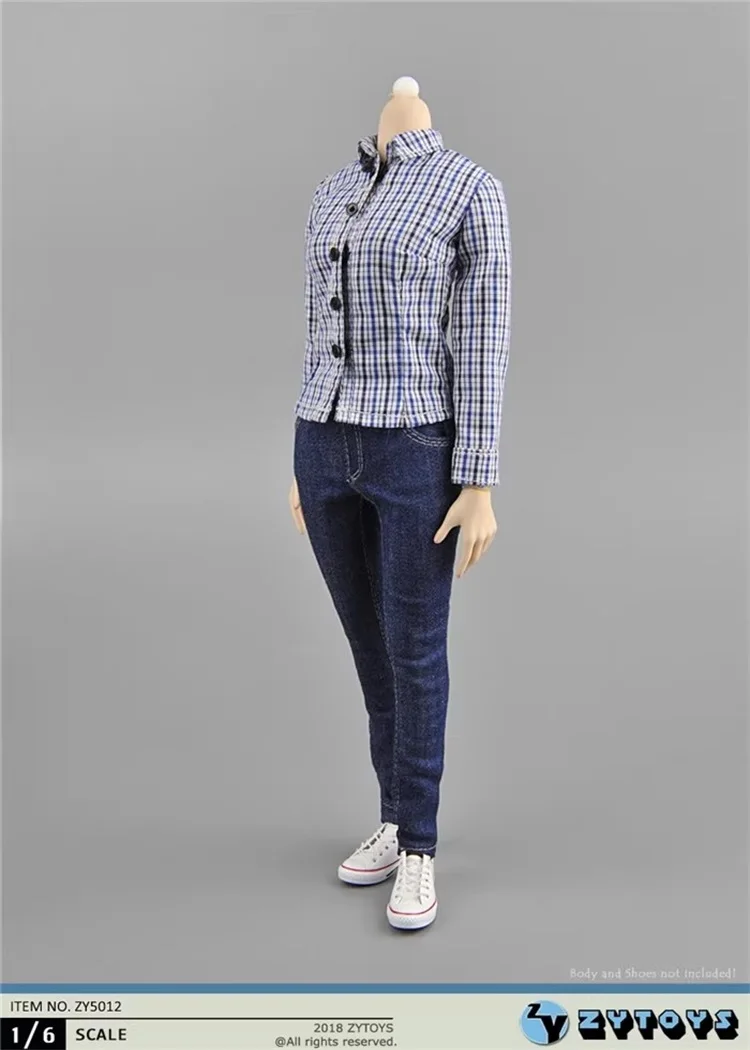 

ZYTOYS ZY5012 1/6 Female Soldier Blue Plaid Shirt Jeans Set Clothes Plaid Cowboy Suit Fit 12'' Action Figure Body In Stock