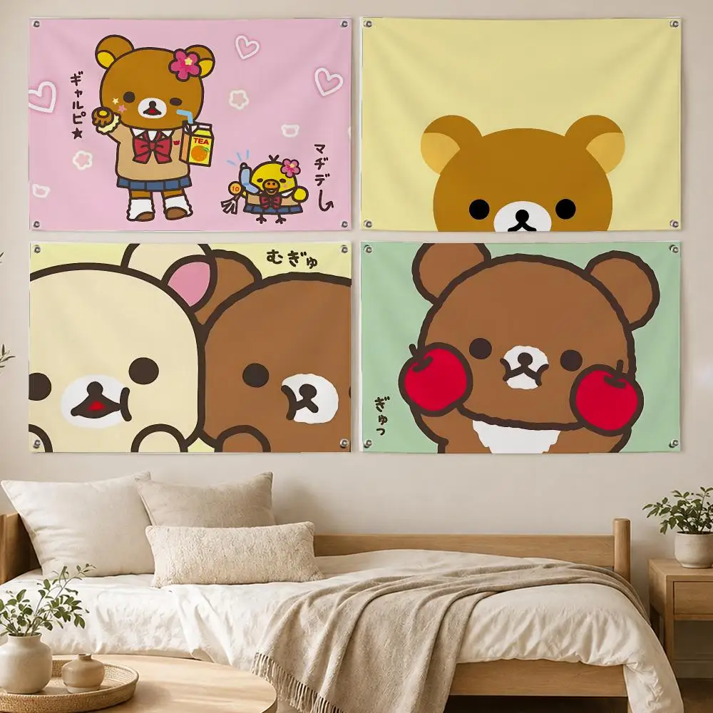 Rilakkuma Cute Plush Flags Room Bedroom Home Outdoor Wall Hanging Concert Printed Background Decoration Art Banne